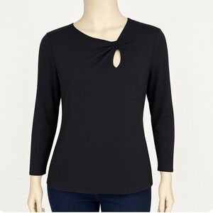 Ann Taylor Shirt Twist Keyhole Blouse Long Sleeve Top Elegant Neutral Black‎ XXL